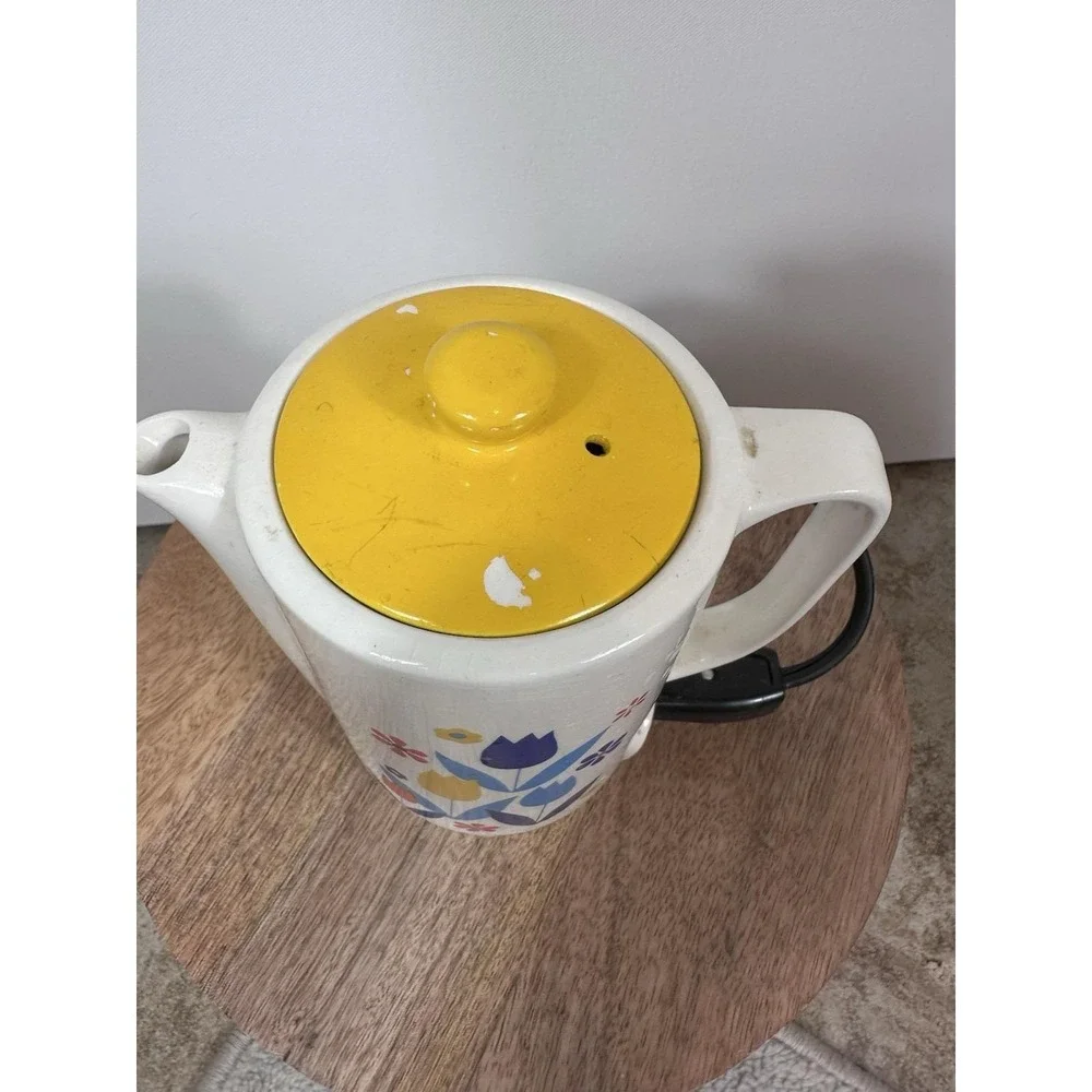 Vintage Ceramic Tulips Electric Working Teapot Yellow Blue Red Design